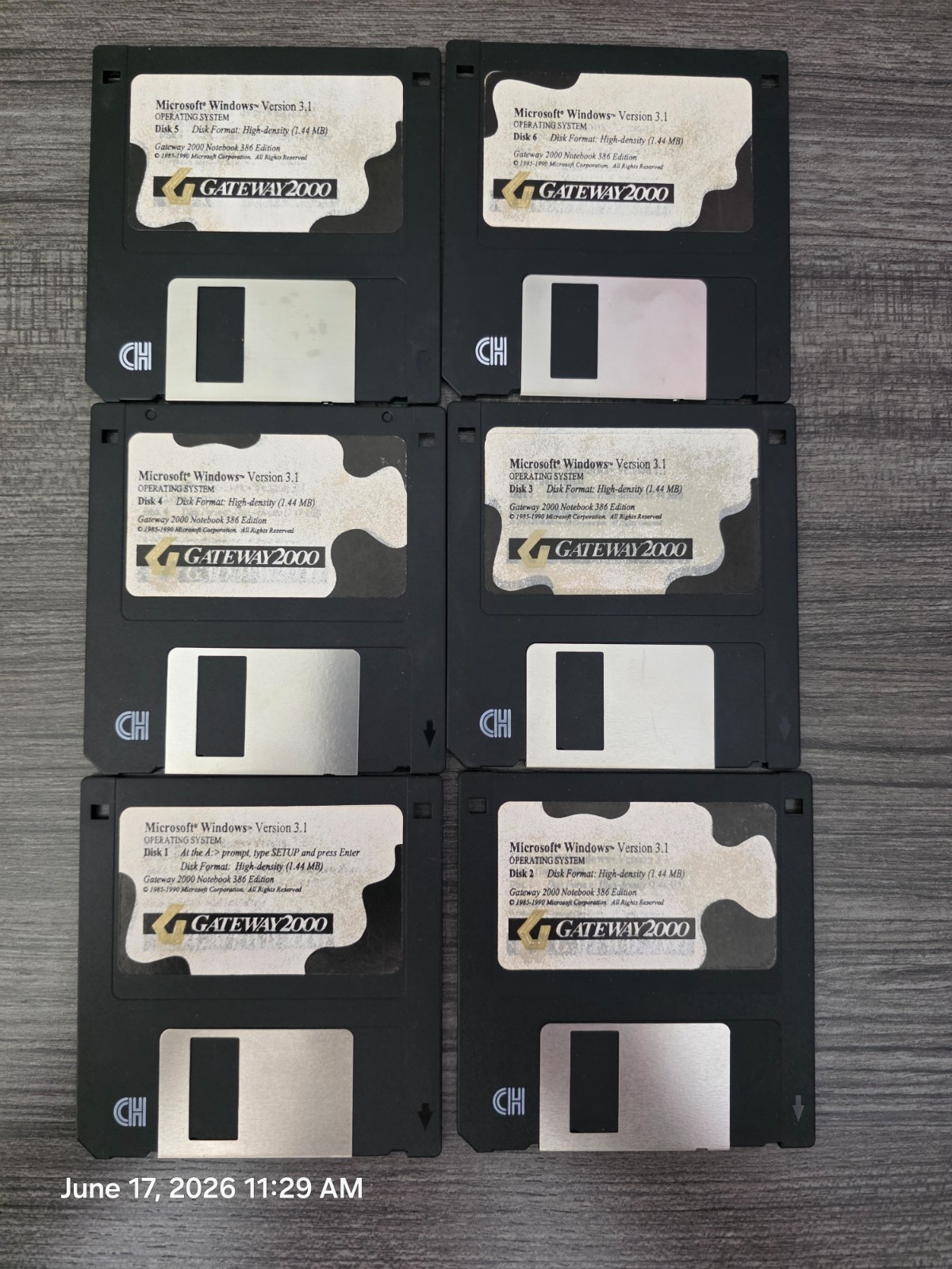 3.5″ HD Floppy Disk (1-6) Full Set Microsoft Windows 3.1 Operating System