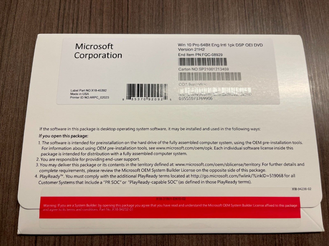 Microsoft Windows 10 Pro – FQC-08930 (64-bit, OEM DVD) +KEY