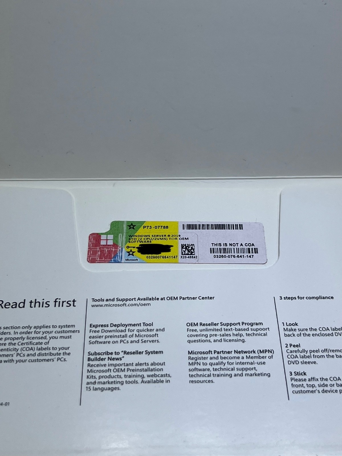 Microsoft Win Svr Std 2019 64Bit Eng 1PK DSP OEI DVD 16Core P73-07788