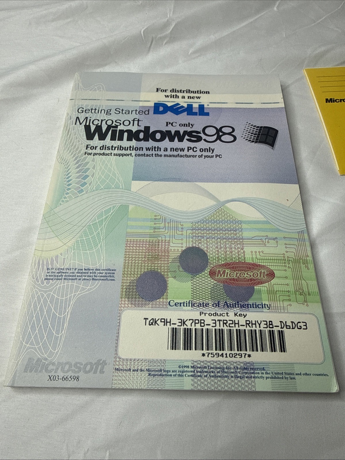 Microsoft Windows 98 Getting Started Booklet W/ Used Key w/ CD & Boot disk