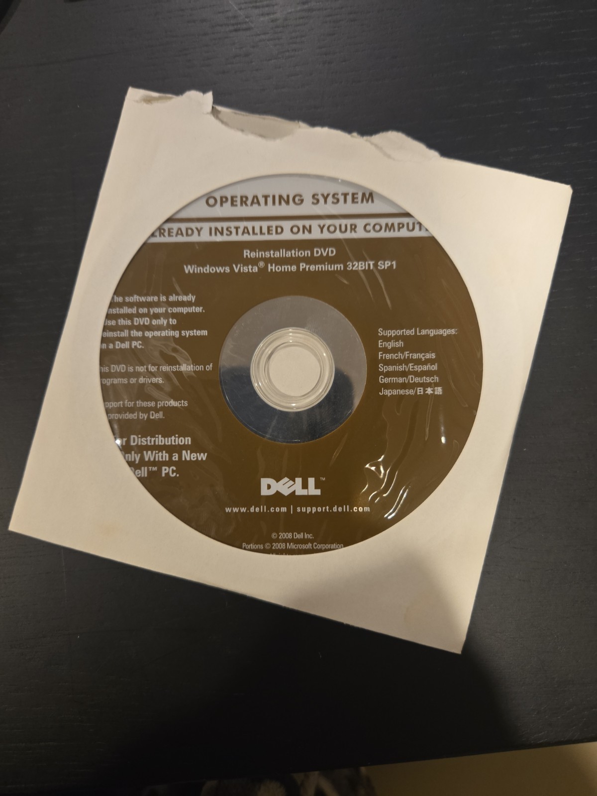 Dell Windows Vista Home Premium 32bit SP1 Operating System Reinstallation DVD