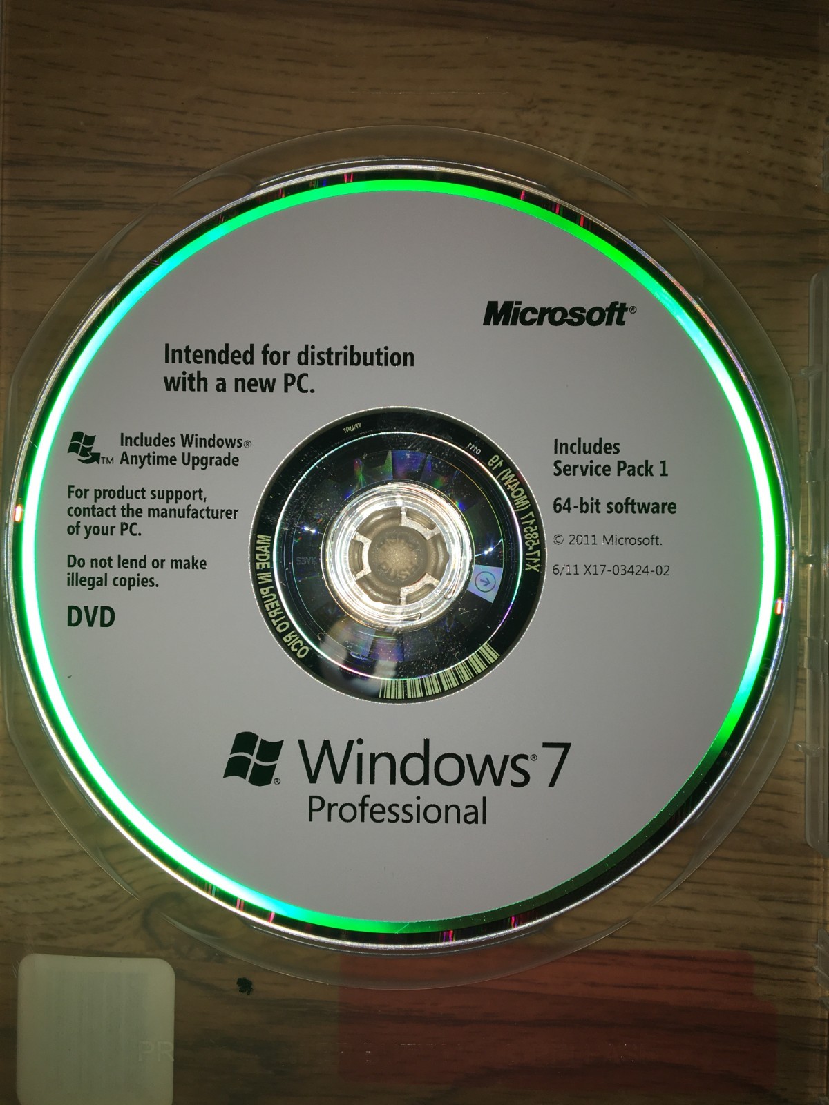 Microsoft Windows 7 Professional 64Bit DVD.OEM.Great Condition.NO Product Key
