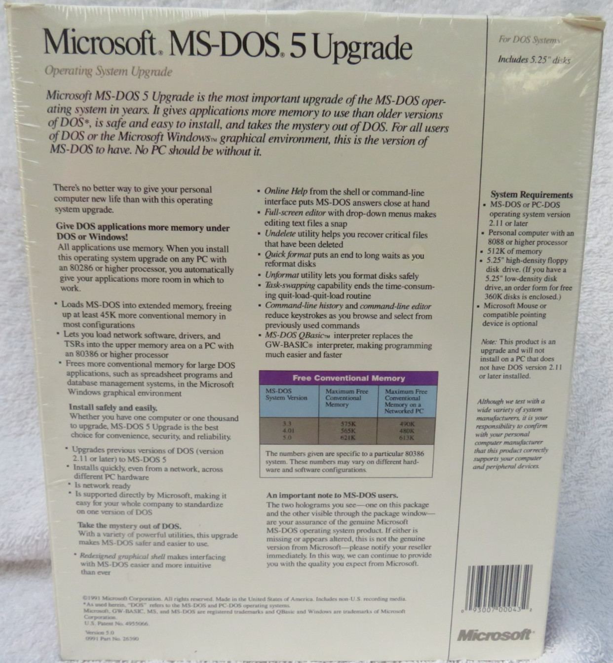 Microsoft MS Dos 5 Upgrade PC System Software NEW Factory Sealed 5.25 Disks 1991