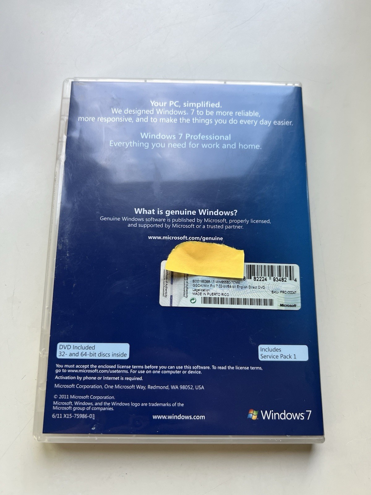 Windows 7 Professional Get Genuine Online Kit 2-Disc Set 32-Bit & 64-Bit