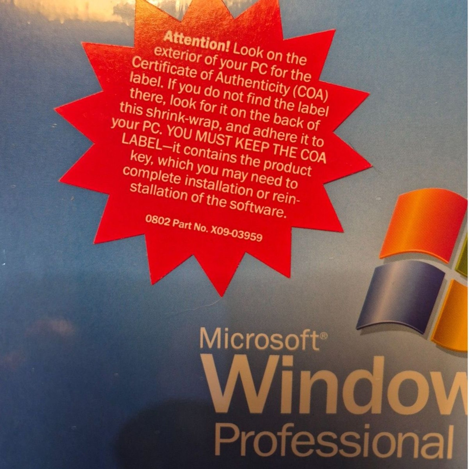 VTG New Microsoft Windows XP Professional Version 2002 SP1a CD Sealed – NO COA