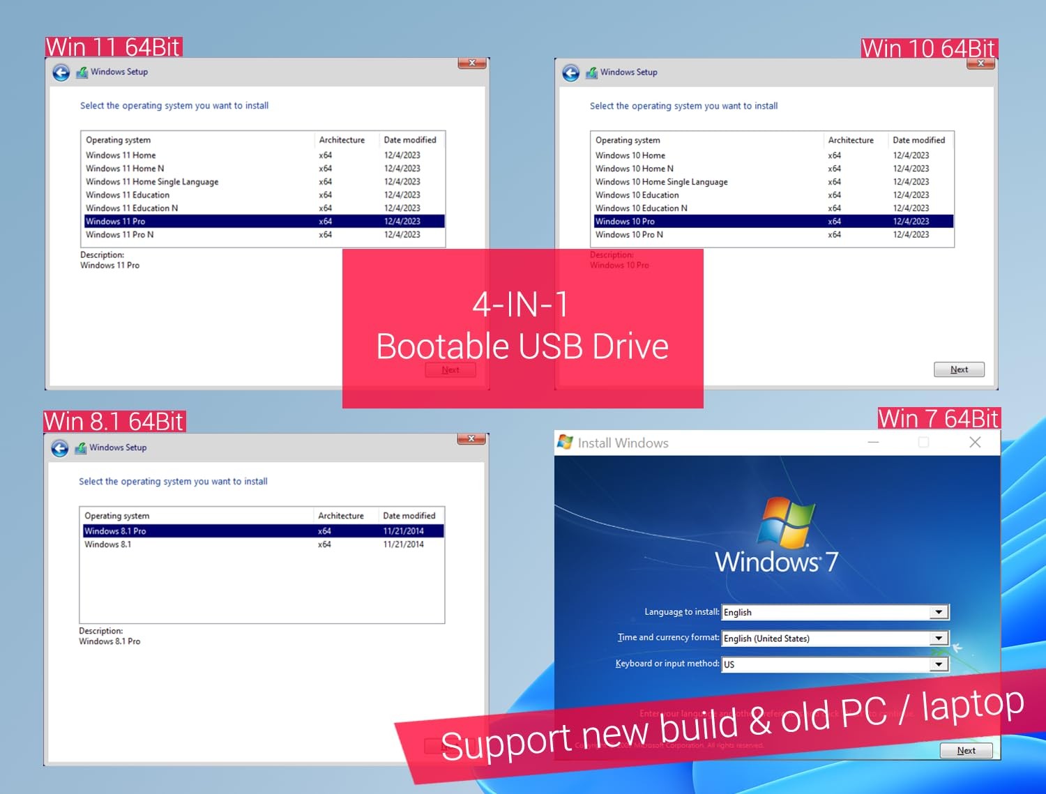 64GB – Bootable USB Driver 3.2 for Windows 11/10/8.1/7, Password Reset, Network