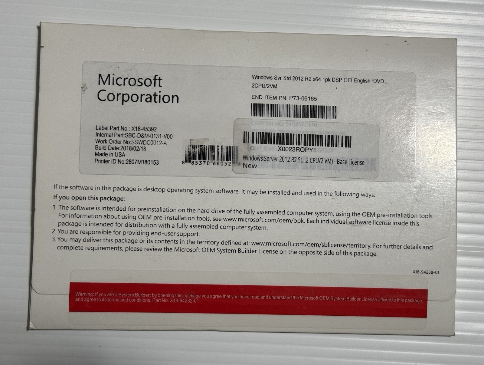 Windows Svr Std 2012 R2 x64 1pk DSP OEI English DVD 2CPU/2VM