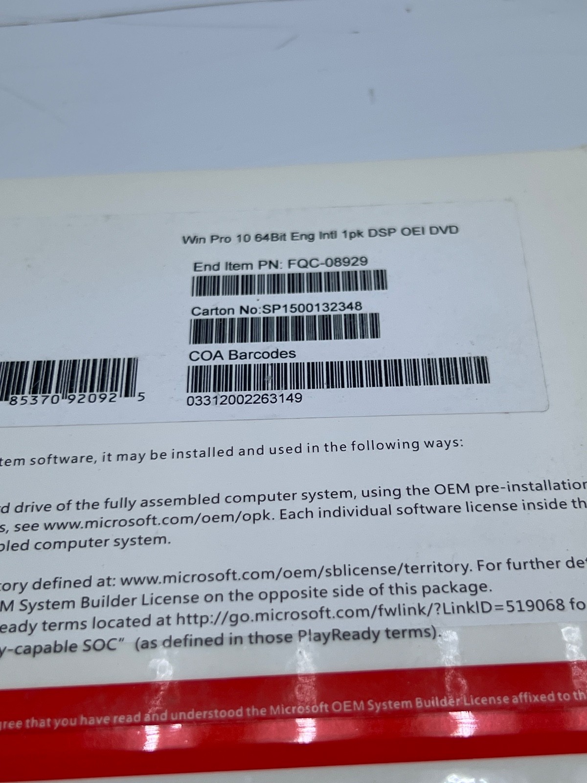 (Lot 2 PCs) Microsoft FQC-08929 Win Pro 10 64Bit Eng Int 1PK DSP OEI DVD