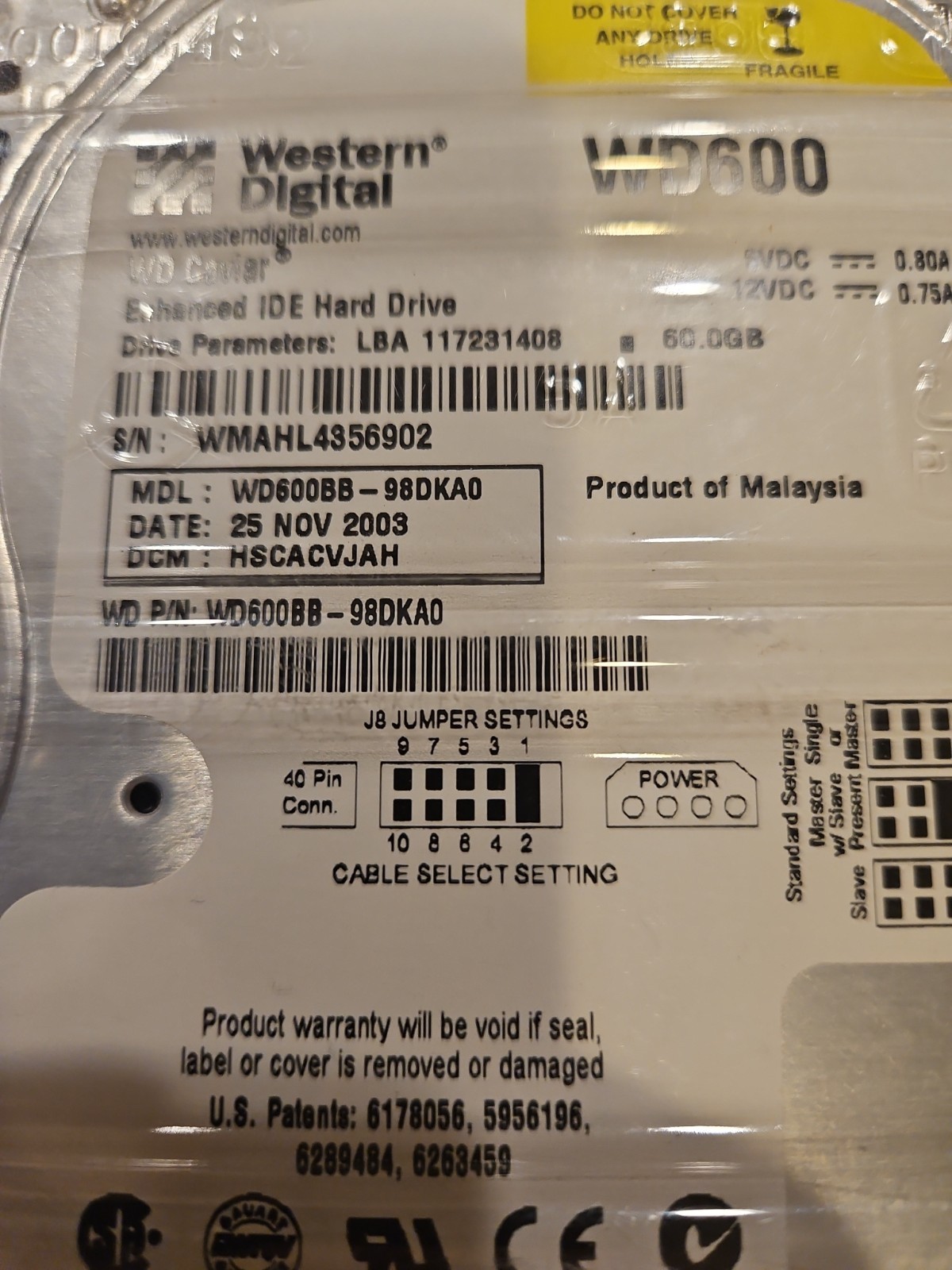 WD Caviar WD600 60GB E-IDE HDD w/ Ubuntu 18.04.6 LTS 32bit OS Bootable