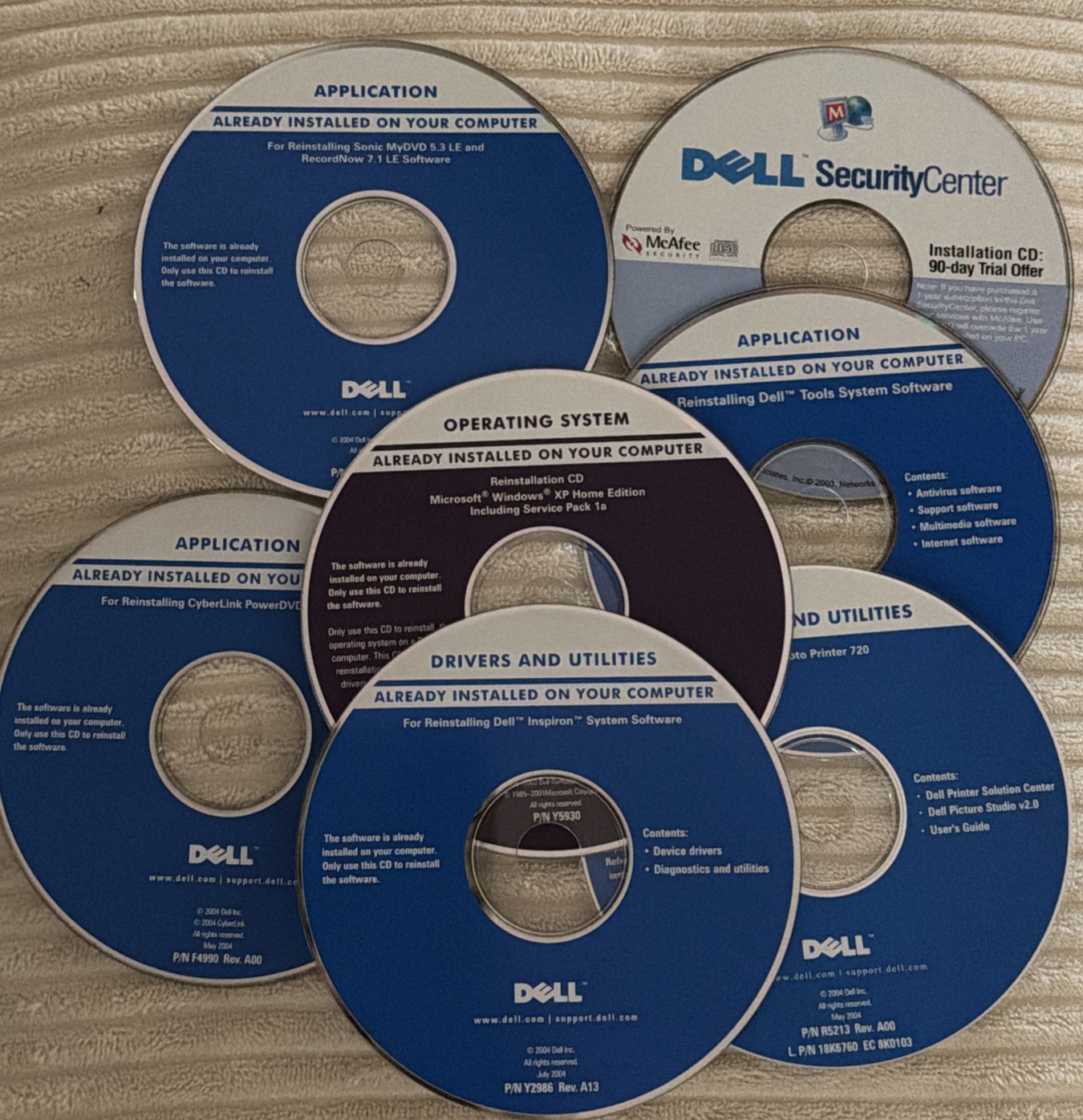OEM Dell Microsoft Windows XP Home Edition Service Pack – Lot Of 7 CDs