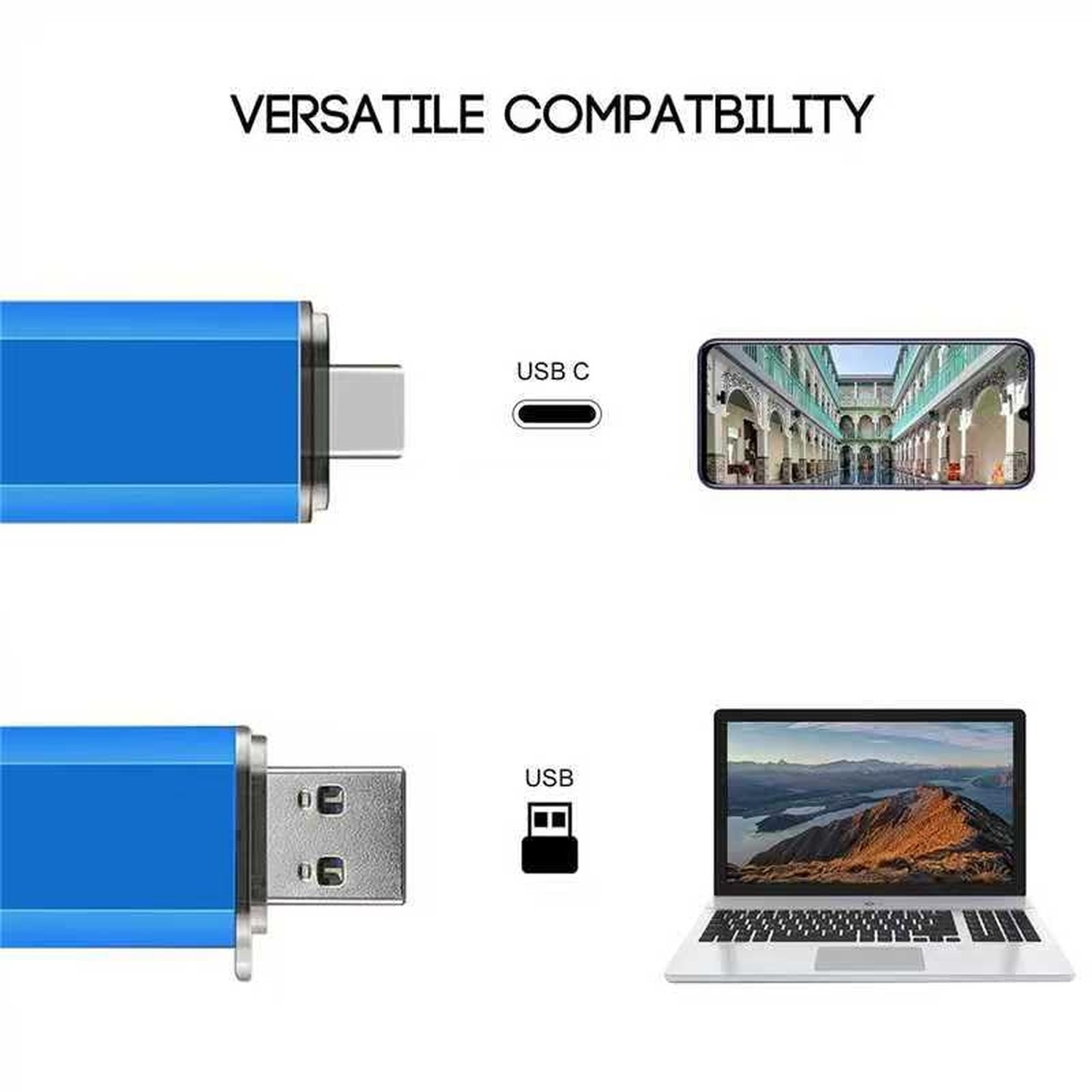 2-Pack 64GB Dual USB 3.0 Flash Drive USB C & USB A 2-in-1, Thumb Drive for Ty…