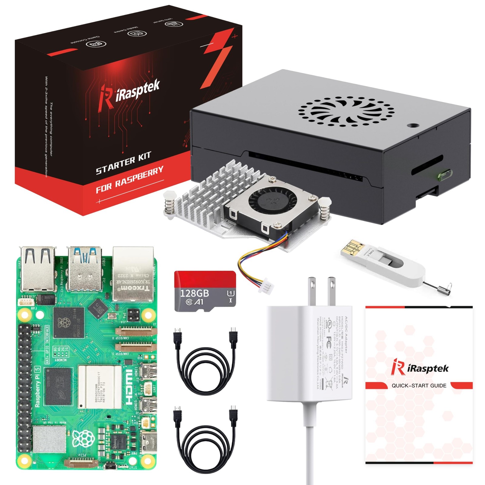 iRasptek Starter Kit for Raspberry Pi 5 RAM 8GB -128GB Edition of OS-Bookworm…