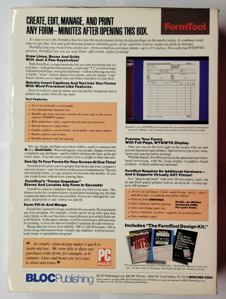 Formtool 1989 IBM PC Software 5 1/4″ Diskettes And Instruction Manuals