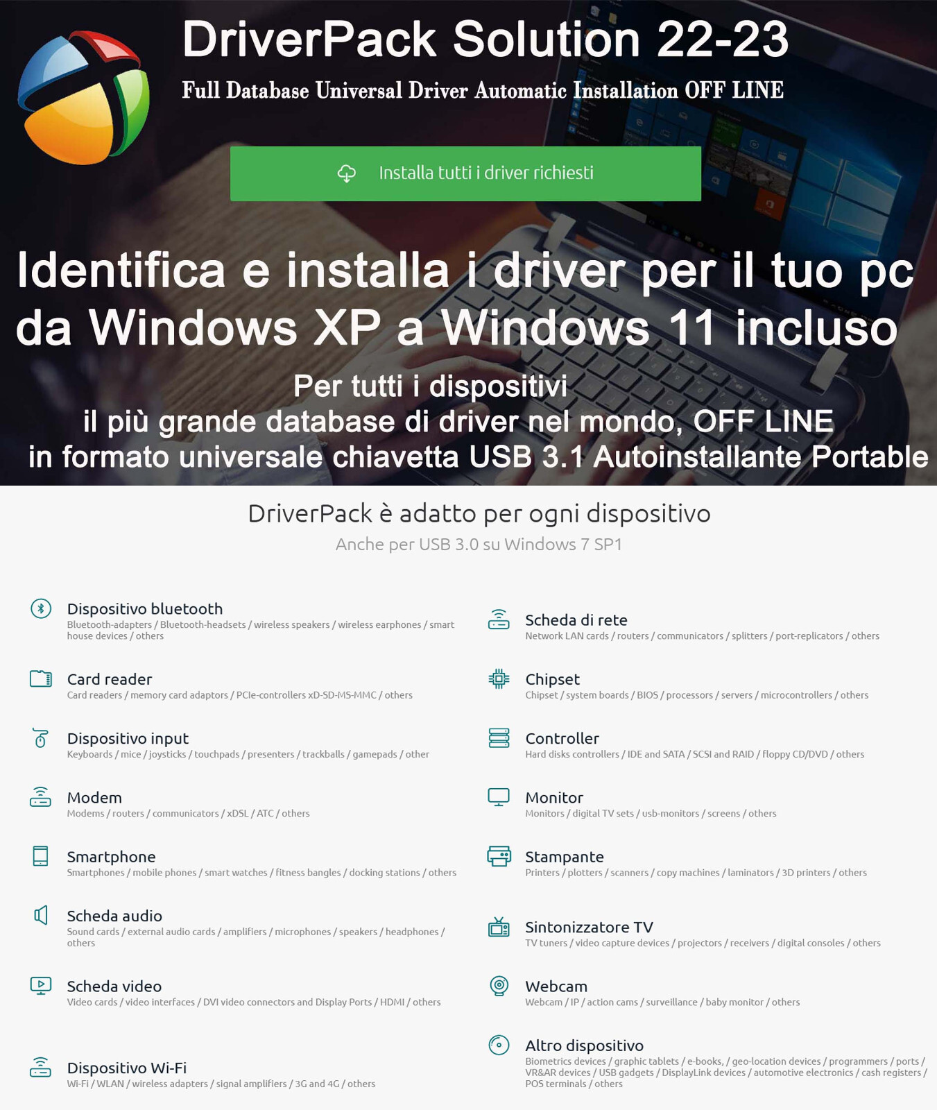 DRIVER PACK SOLUTION 2022-23 USB KIT DA 64GB DATABASE DRIVER DA WIN XP A WIN 10