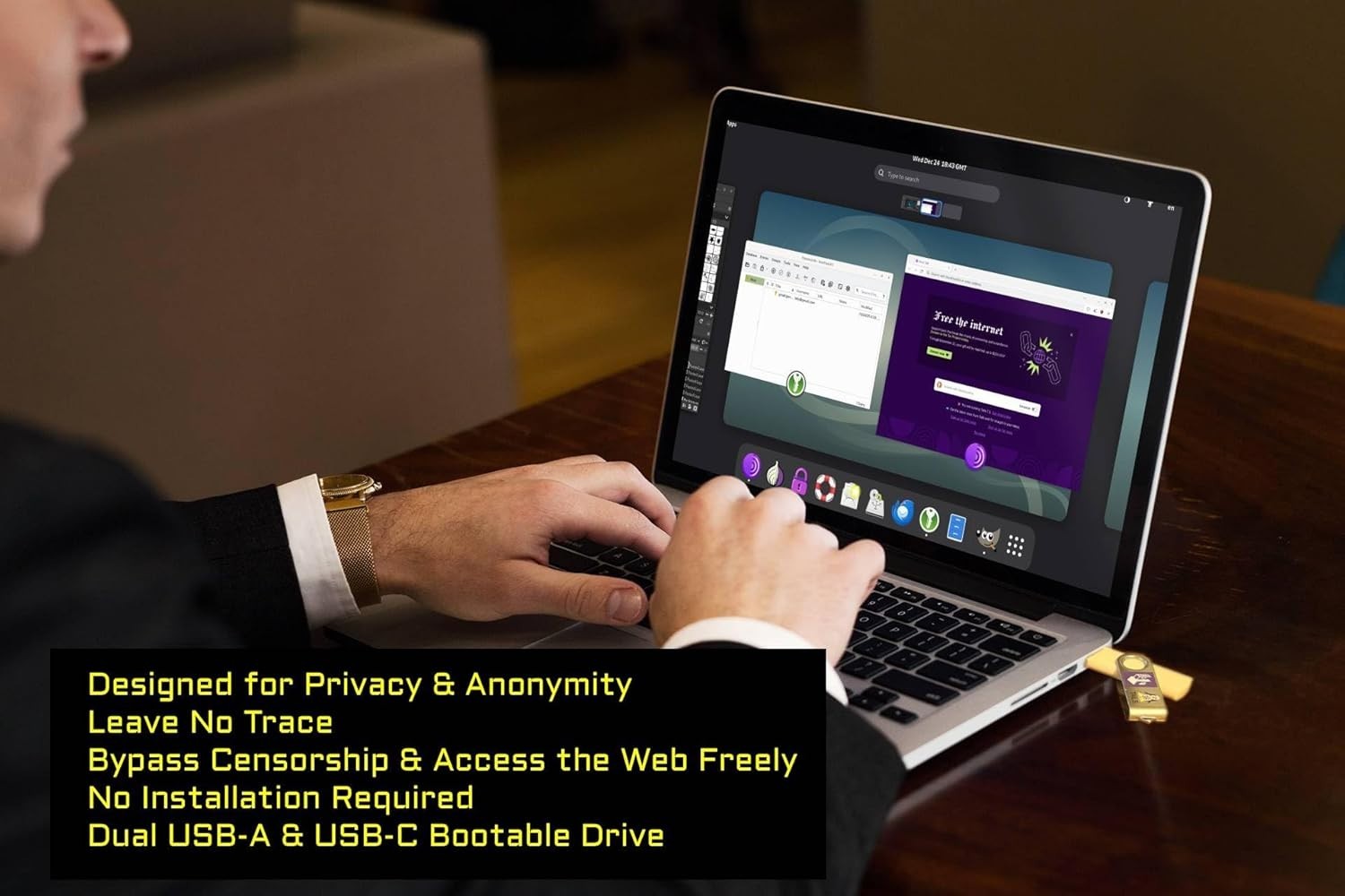 Linux Tails Persistent Bootable USB Flash Drive 32GB, Anonymous Internet