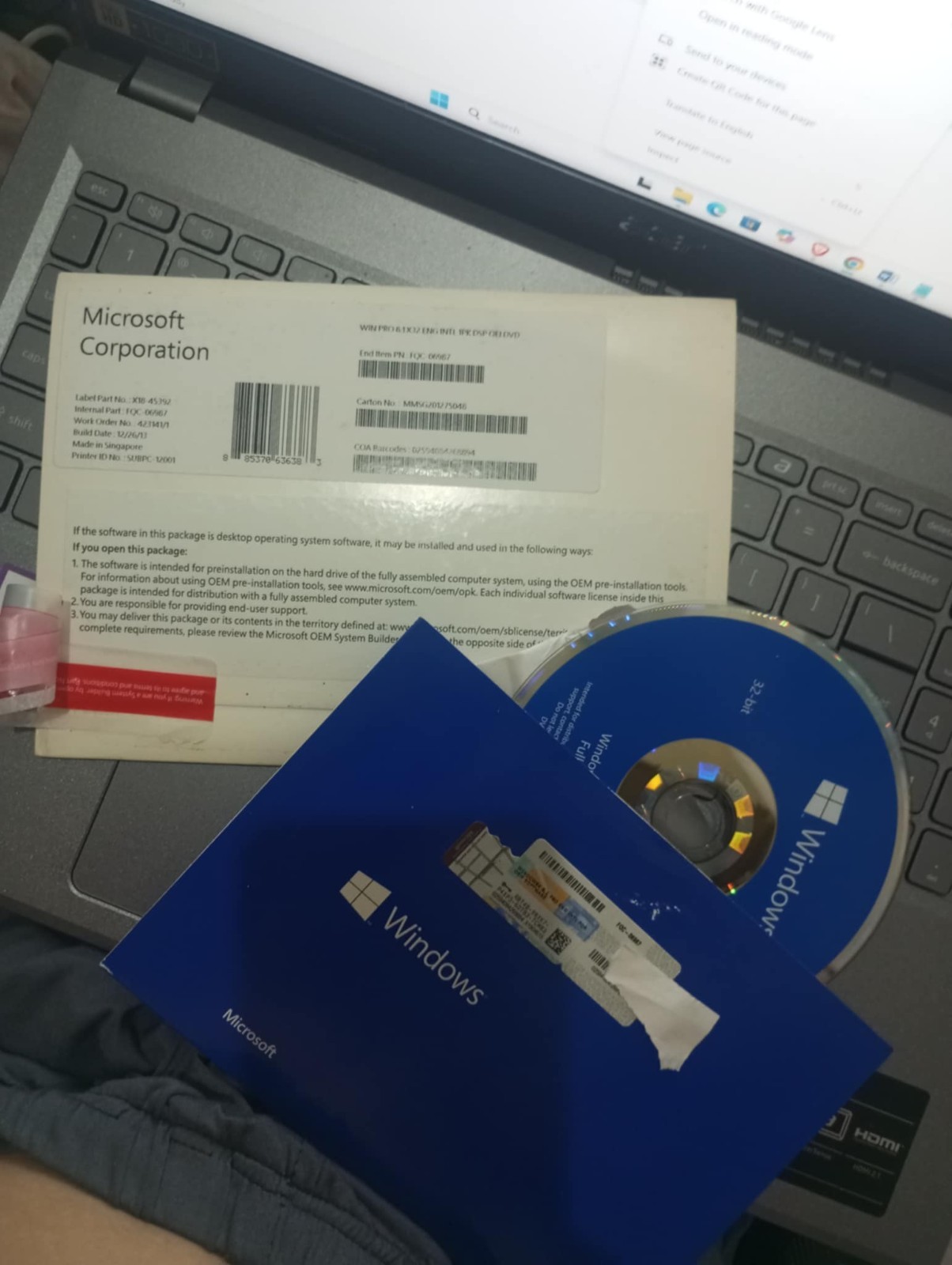 Microsoft Windows 8.1 Pro x64 Bit English OEI DVD w/ cd key and sticker (New)