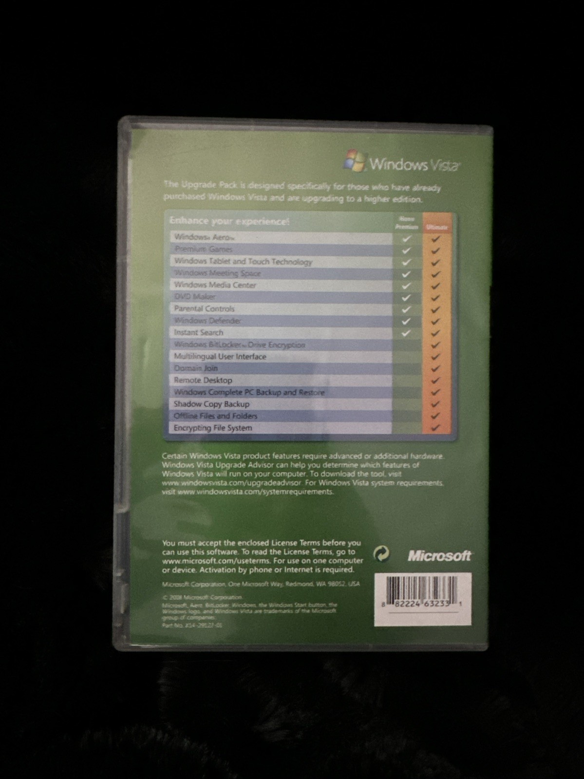 Microsoft Windows Vista UPGRADE ONLY Ultimate 32 Service Pack 1 w/ key