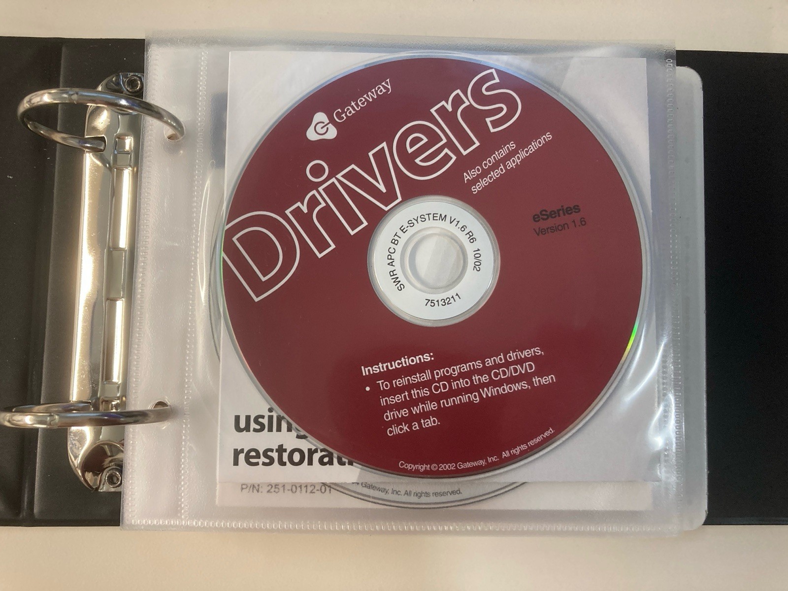 Lot: Vintage 12-disk binder of Gateway Applications, Drivers, Documentation, etc