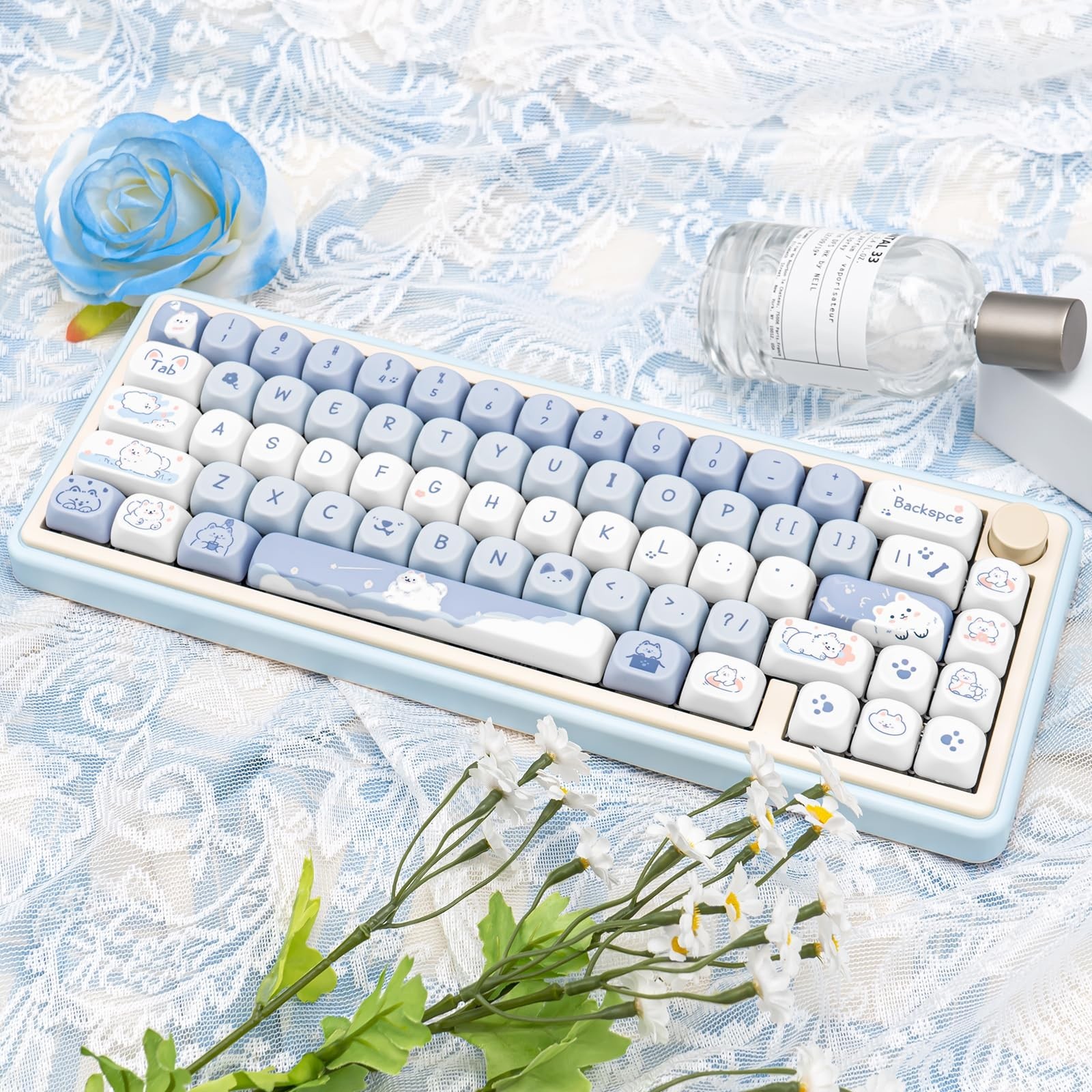 Blue White MOA Profile Custom PBT Keycaps 132 Keys Set Dye Sublimation Keycap…