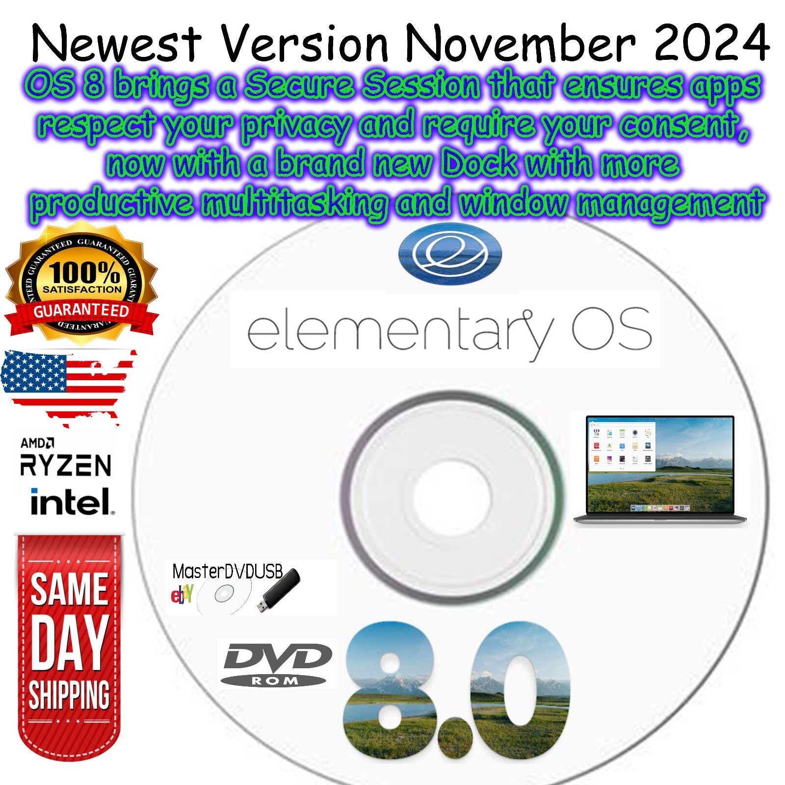 Elementary OS 8 DVD Live/Installer – Latest Version (November 2024)Fast Shipping