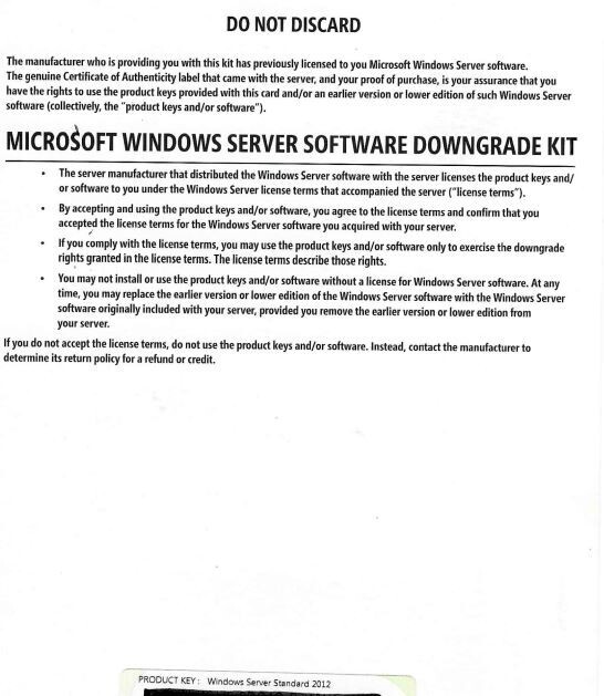 Dell/Microsoft Windows Server 2012 Standard N/A Downgrade Edition / DC37W