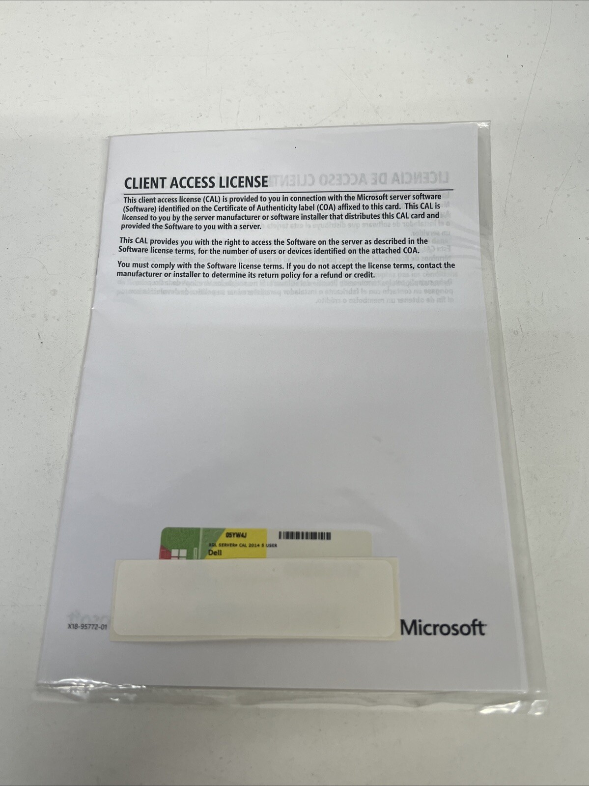 Microsoft SQL Server 2014 5 User CALs DELL ROK 05YW4J License Pack inc VAT
