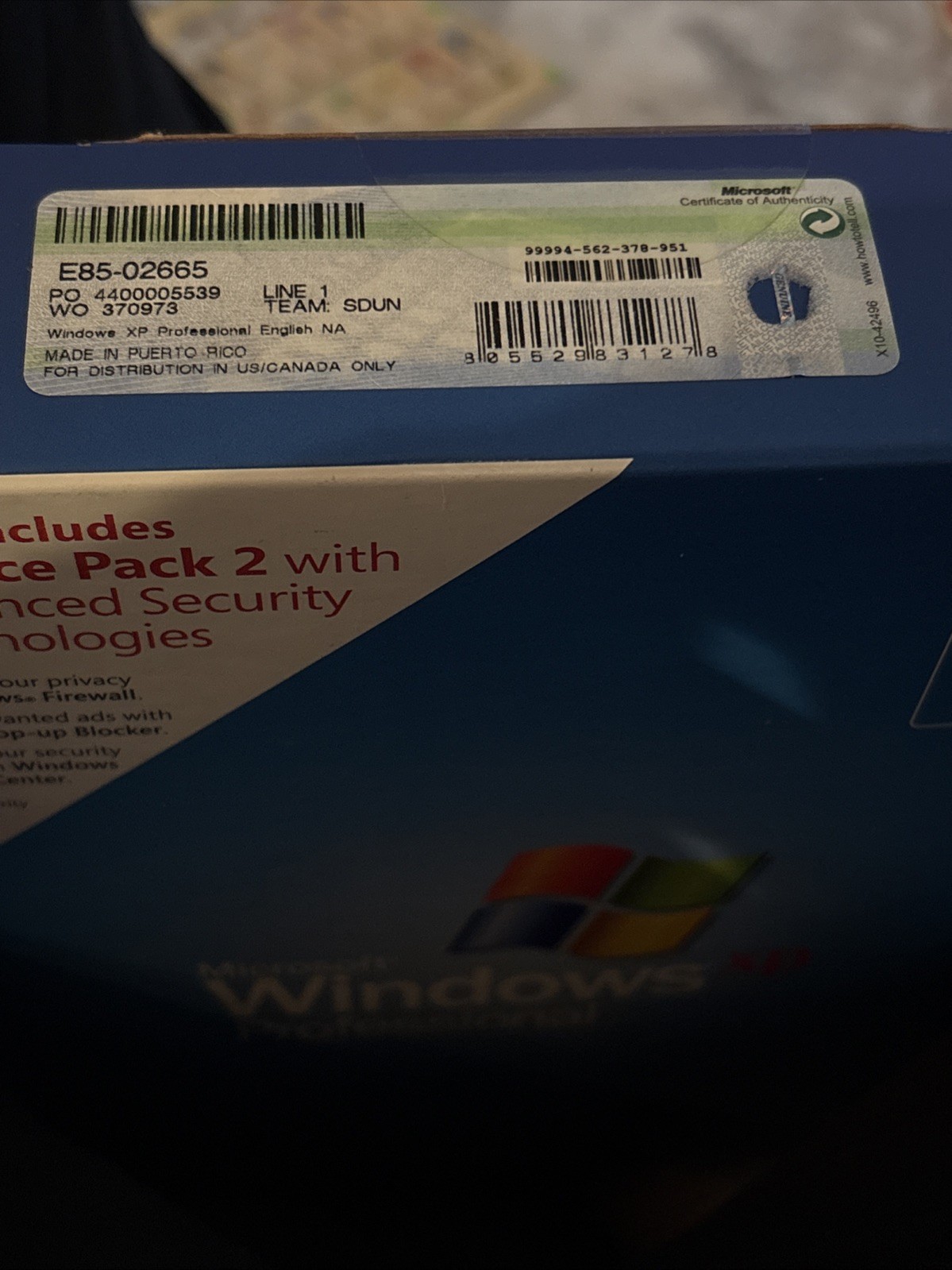 Microsoft Windows XP Professional w/SP2 Full English Retail MS WIN PRO =SEALED=