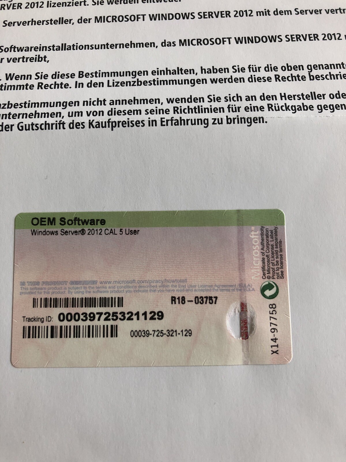Windows Server Standard 2012 R2, DVD DE with 5 User SB Full Version, VAT Invoice