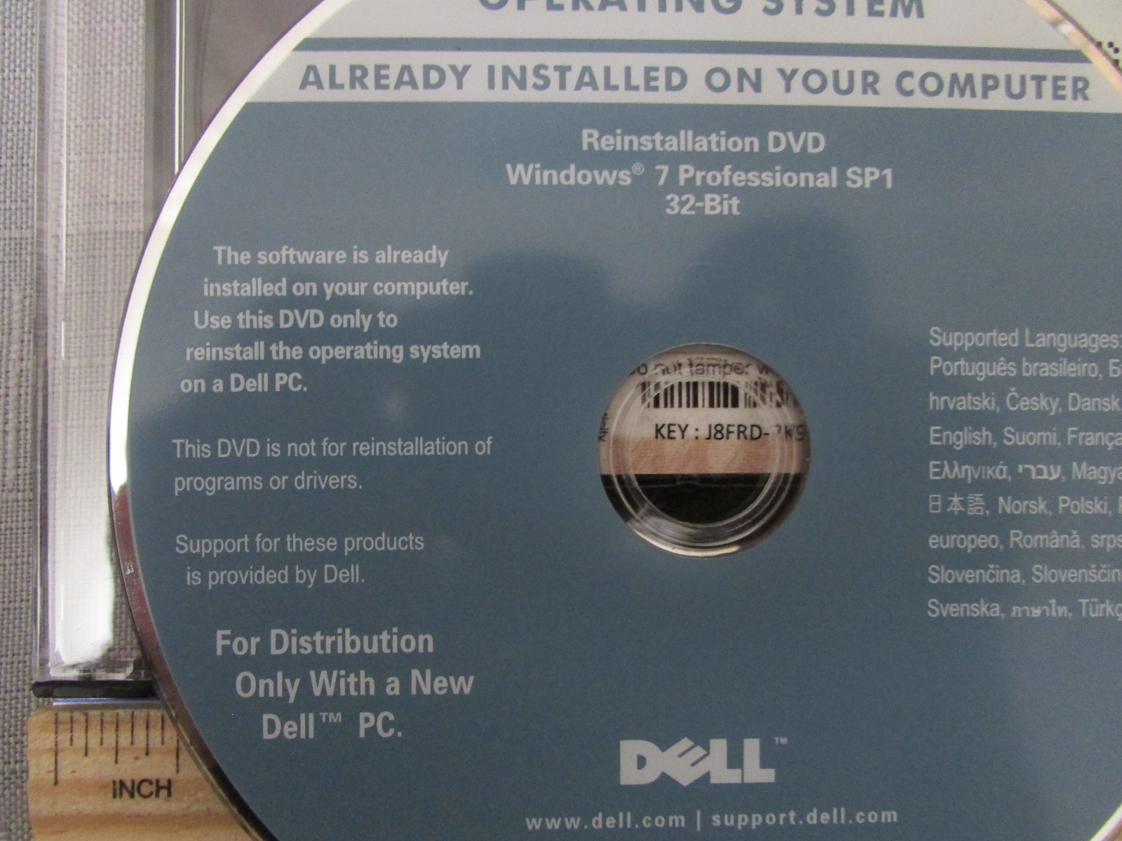 Dell Windows 7 Professional Reinstallation DVD 32 bit SP1 OS Dell P/N 04DTND