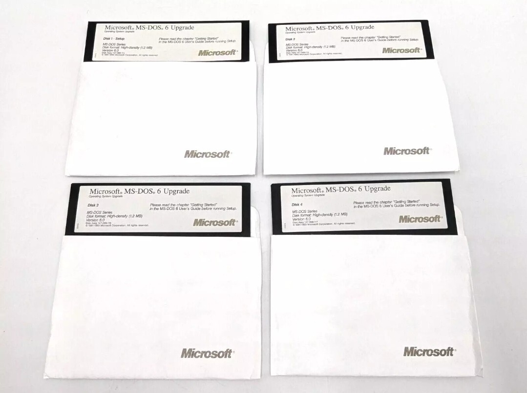 Microsoft MS-DOS 6 Operating System Upgrade 5.25″ HD 1.2 MB Floppy Disks