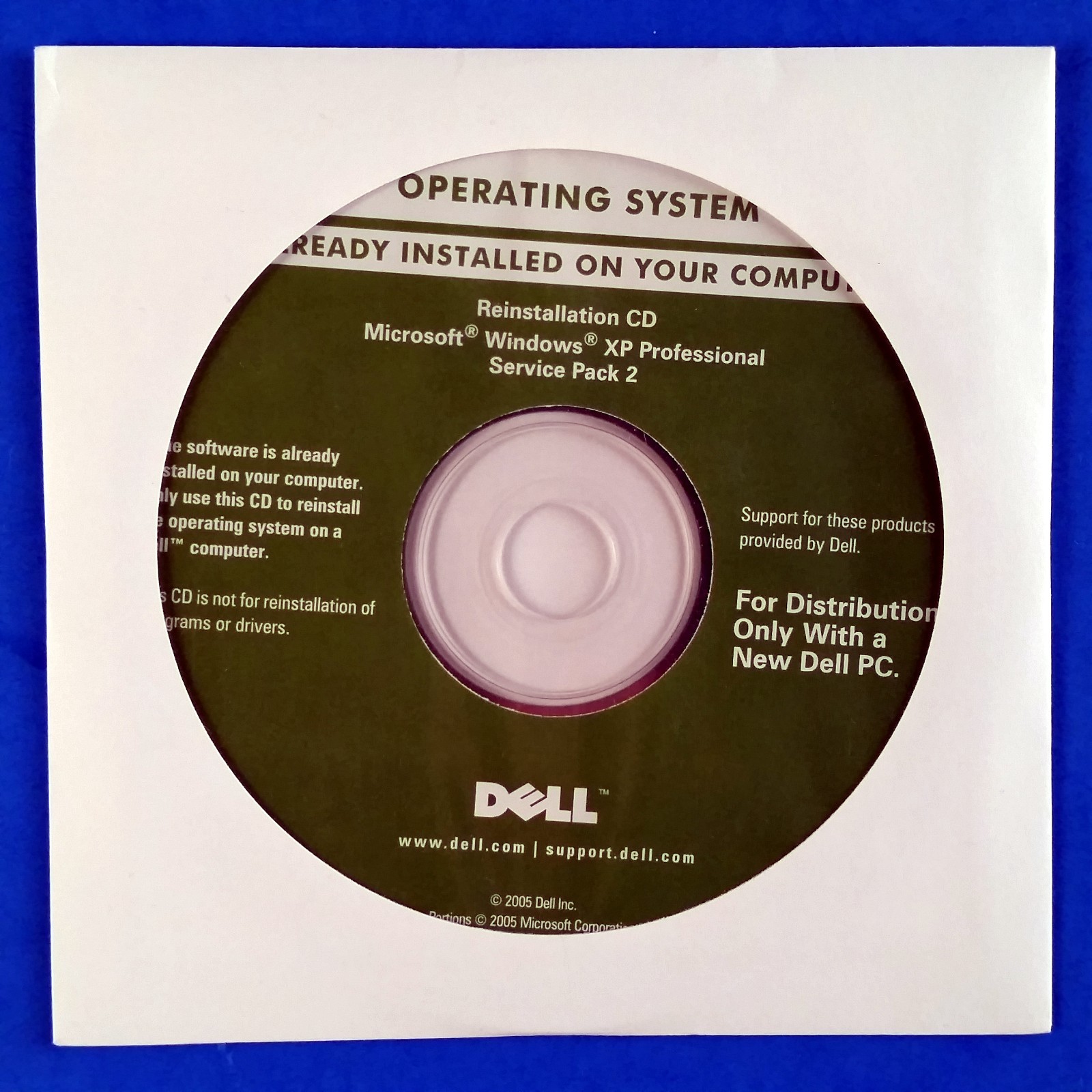 Dell Microsoft Windows XP Professional Reinstallation CD SP 2 SP2 Pro Media