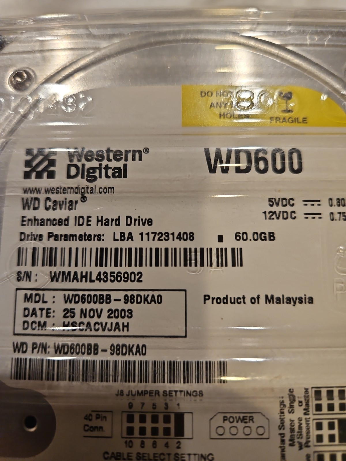 WD Caviar WD600 60GB E-IDE HDD w/ Ubuntu 18.04.6 LTS 32bit OS Bootable