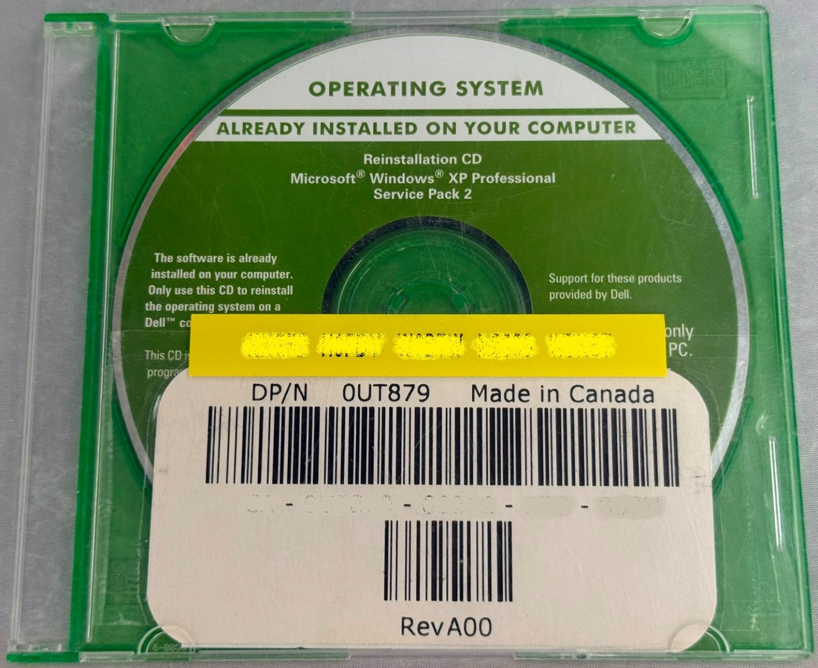 o’o’o . WINDOWS XP Professional . Dell Reinstallation CD . with Service Pack 2
