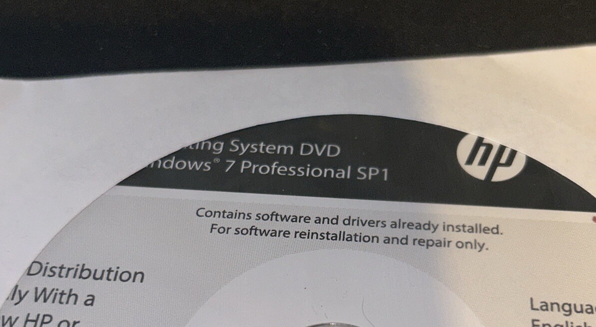 HP Microsoft Windows 7 Professional SP1 64-bit Reinstallation DVD No Key