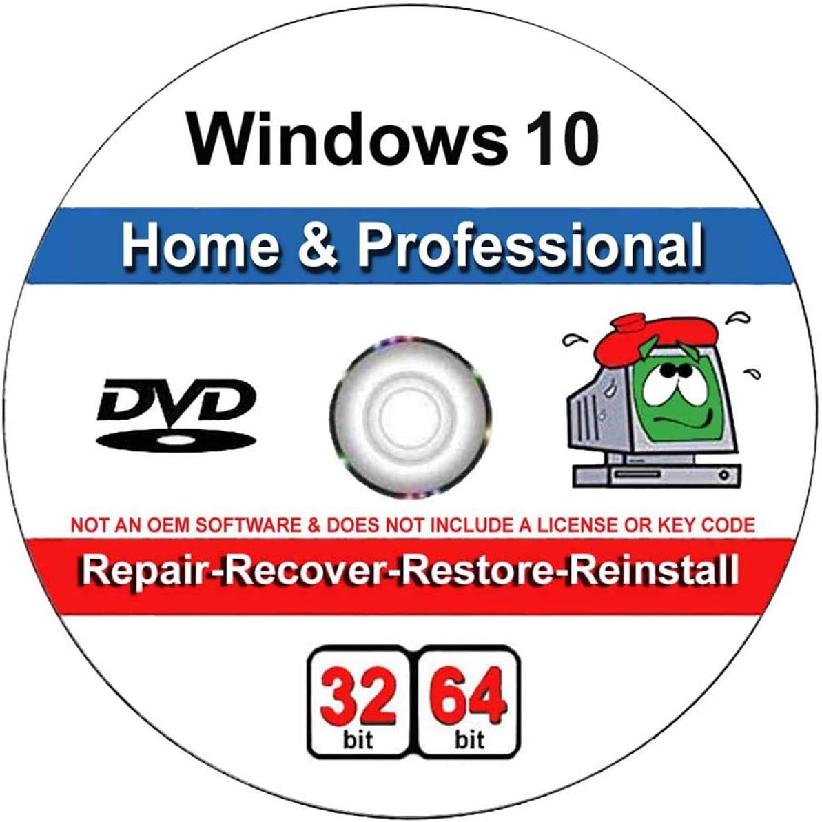 Compatible with Windows 10 Home and Professional 32/64 Bit Repair, Install, Reco