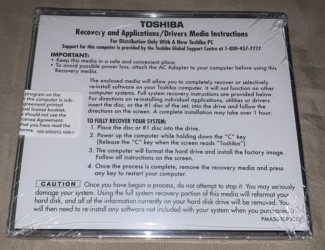 TOSHIBA RECOVERY AND APPLICATIONS DRIVERS DVD SATELLITE A100 / A105 NEW SEALED