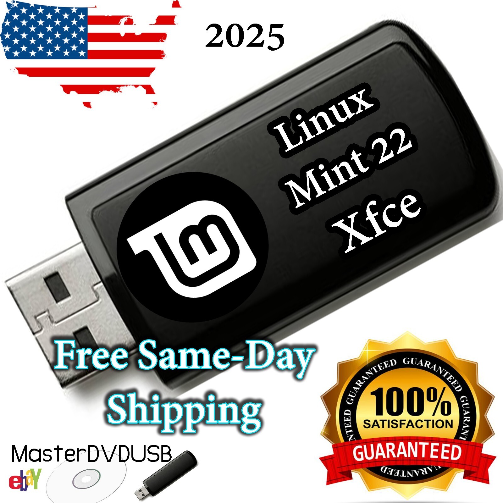 Linux Mint 22 XFCE Edition – Bootable Live/Installer USB | Same Day Shipping USA