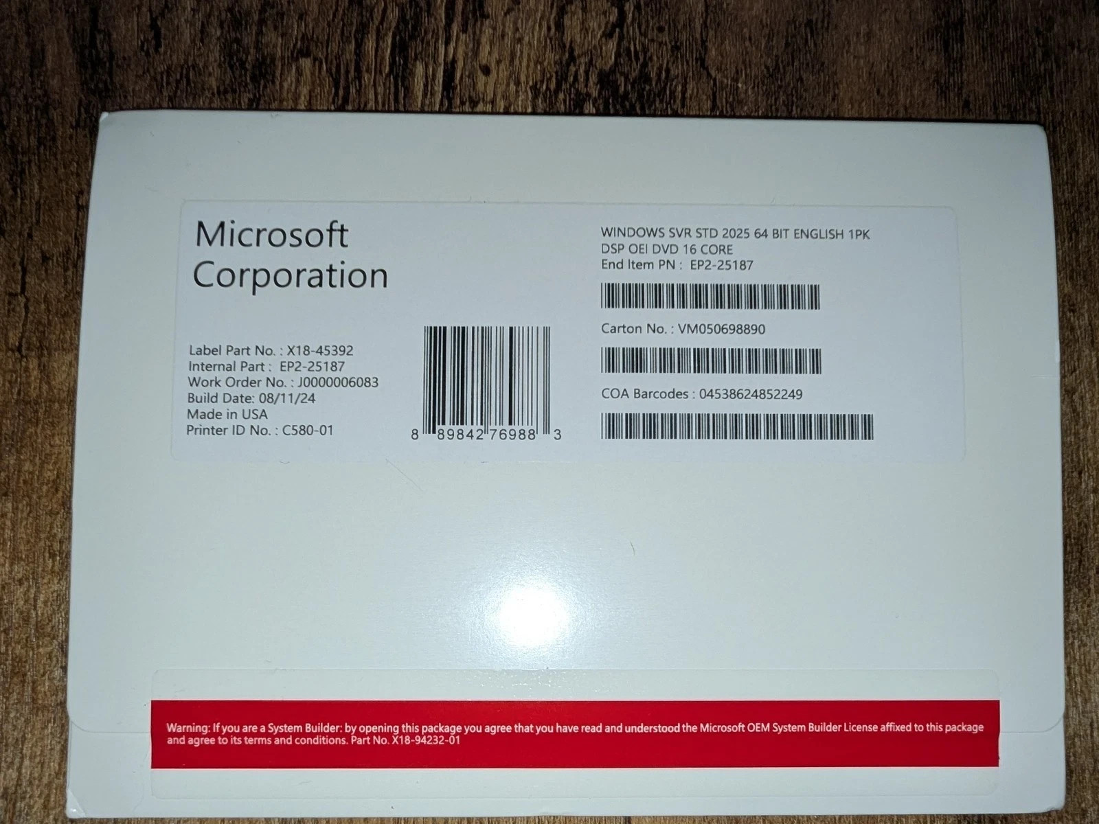 Windows Server 2022 Standard Edition – OEM 16 Core License Pack