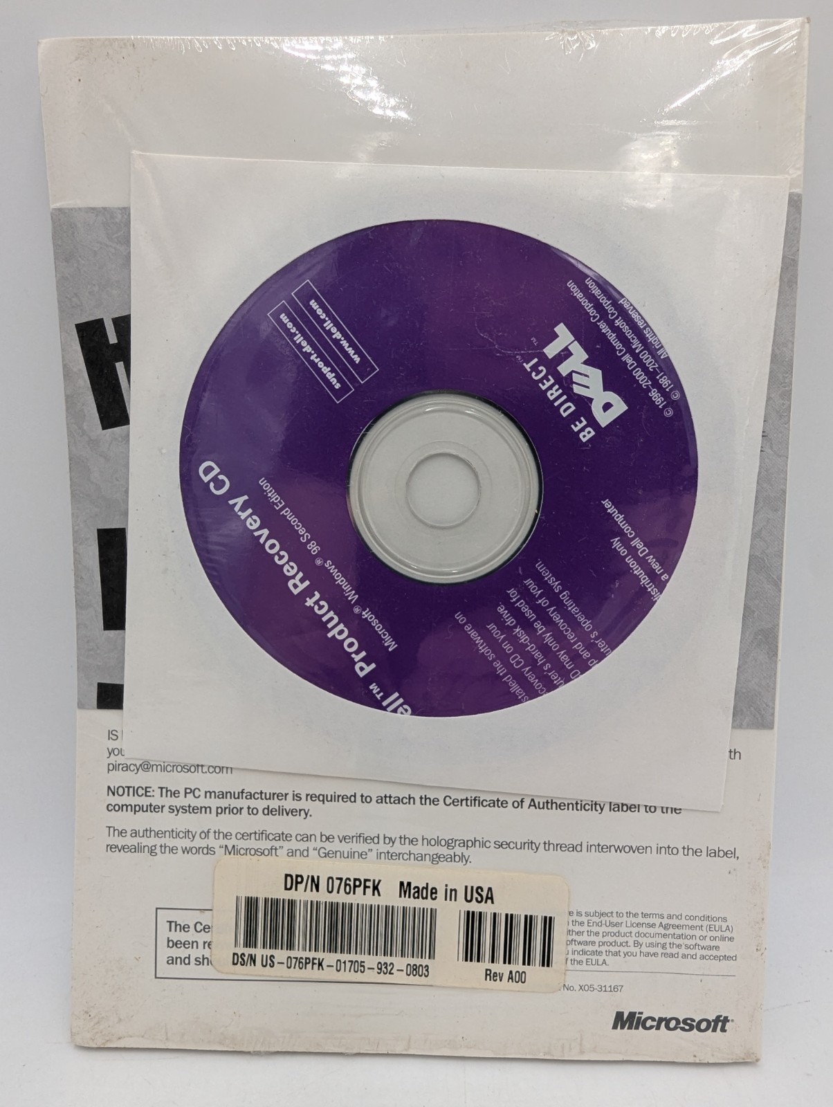 Getting Started Microsoft Windows 98 Second Edition for Dell PC – CD & Booklet