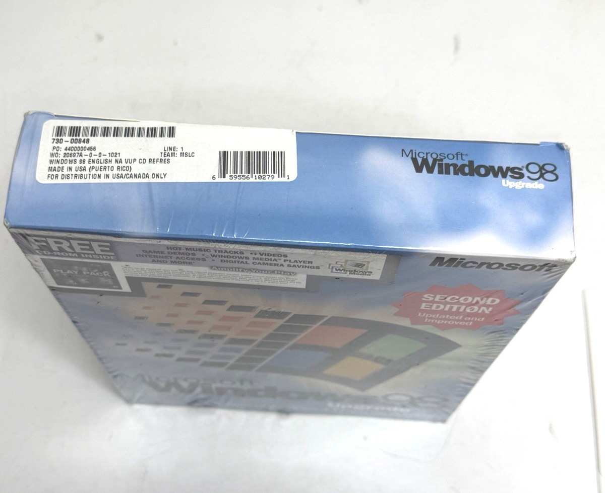 Microsoft Windows 98 Second Edition Upgrade Original + Win 10 Pro Factory Sealed