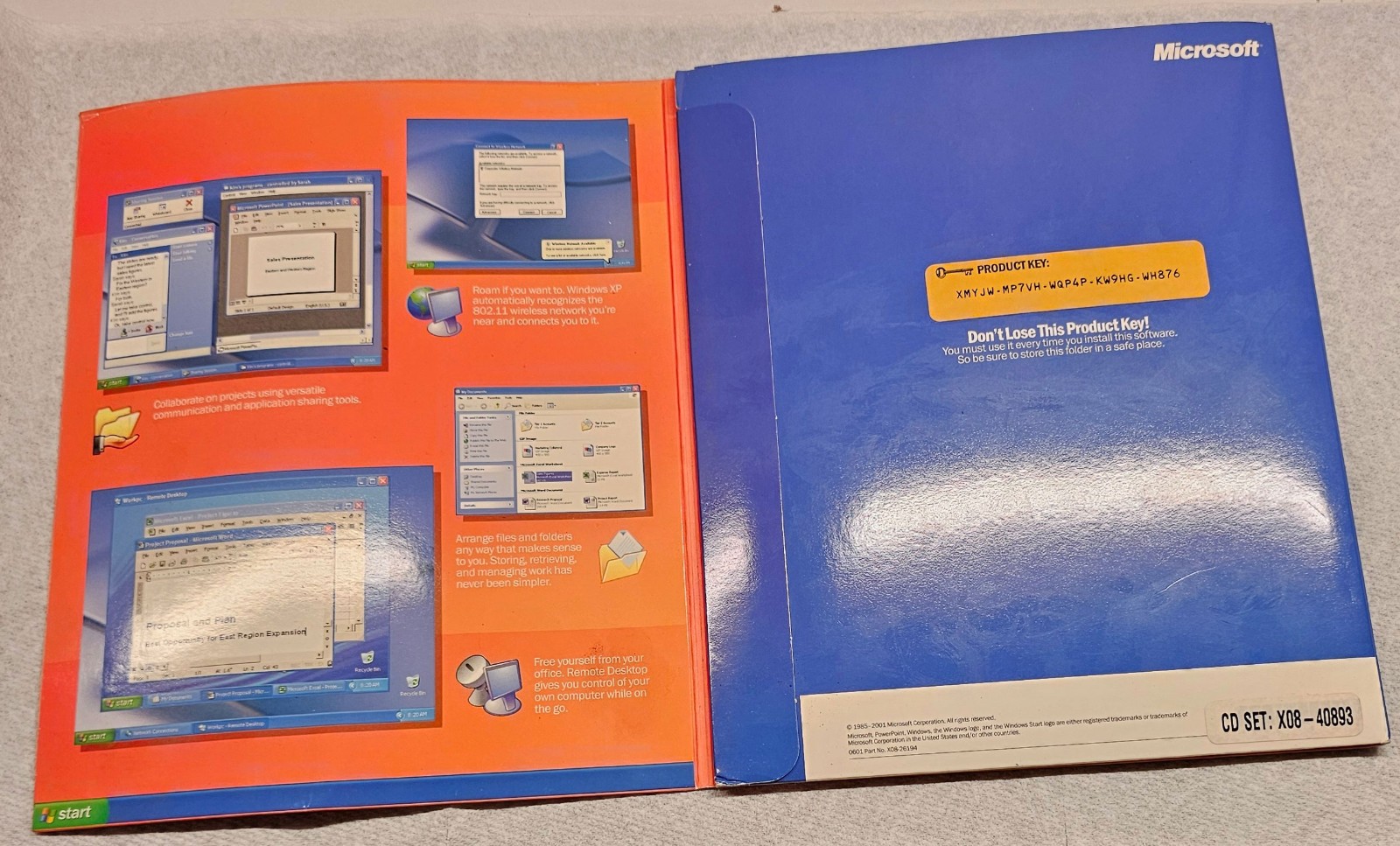 Microsoft Windows XP Professional V. 2002 CD Disk, Binder, Books, Key