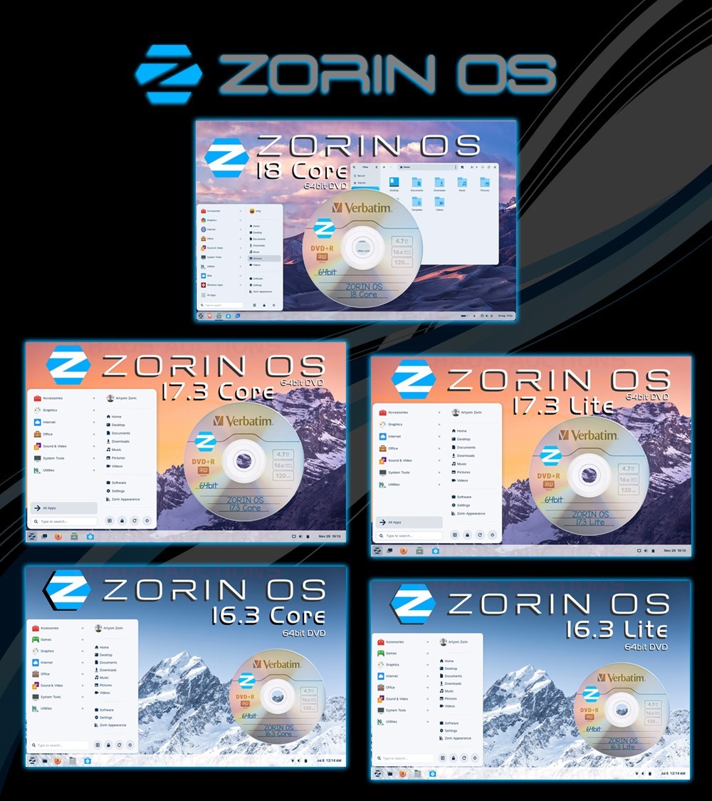 ZORIN OS LINUX INSTALL & LIVE DVD Editions 32bit & 64bit
