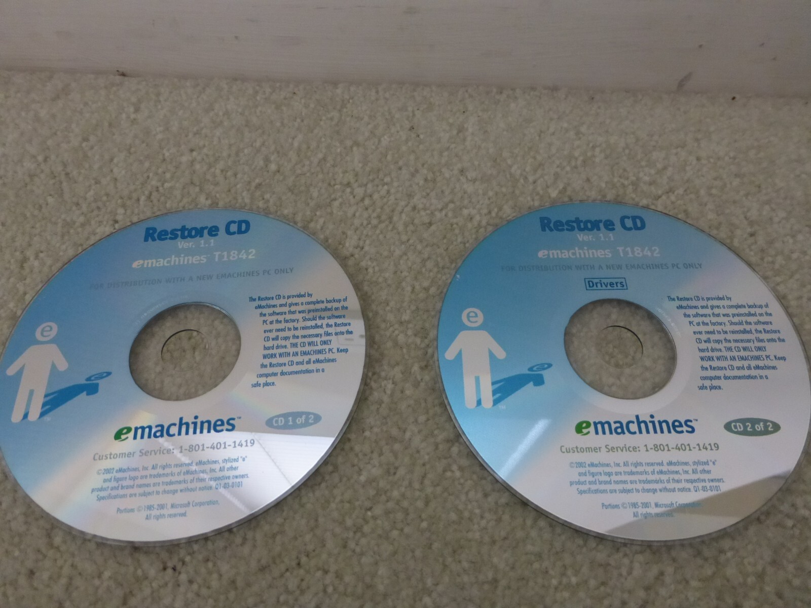 eMACHINES RESTORE BOOTABLE CD DISC VER 1.1 T1842 2 DISC SET OEM