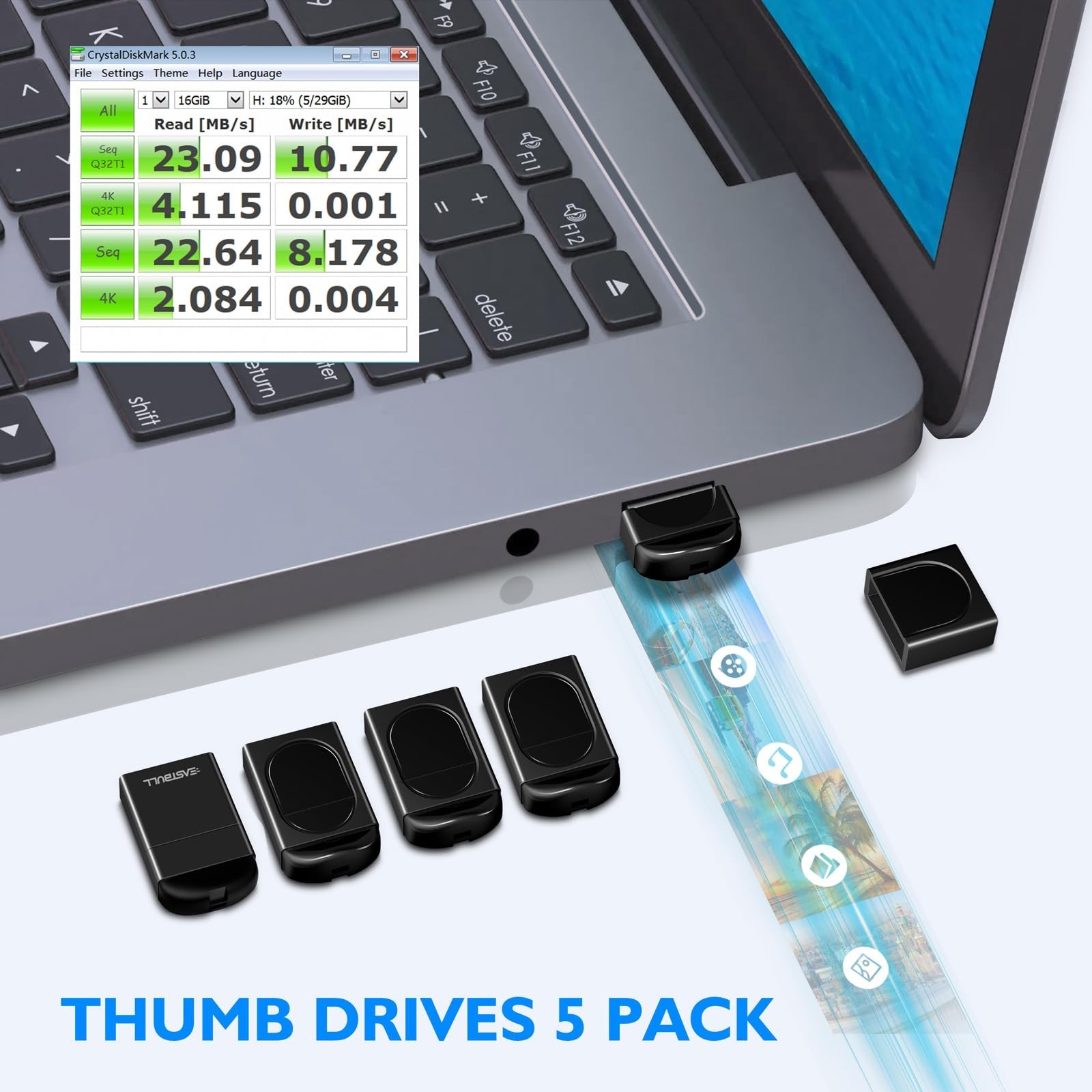 EASTBULL 4GB Small Flash Drives 5 Pack USB2.0 Mini USB Drive with a USB-C Ada…