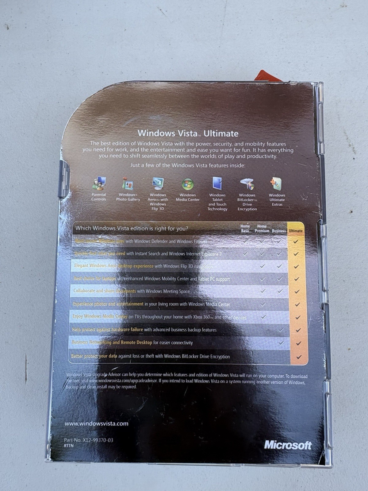 Microsoft Windows Vista Ultimate Includes 32 bit & 64 bit DVD’s