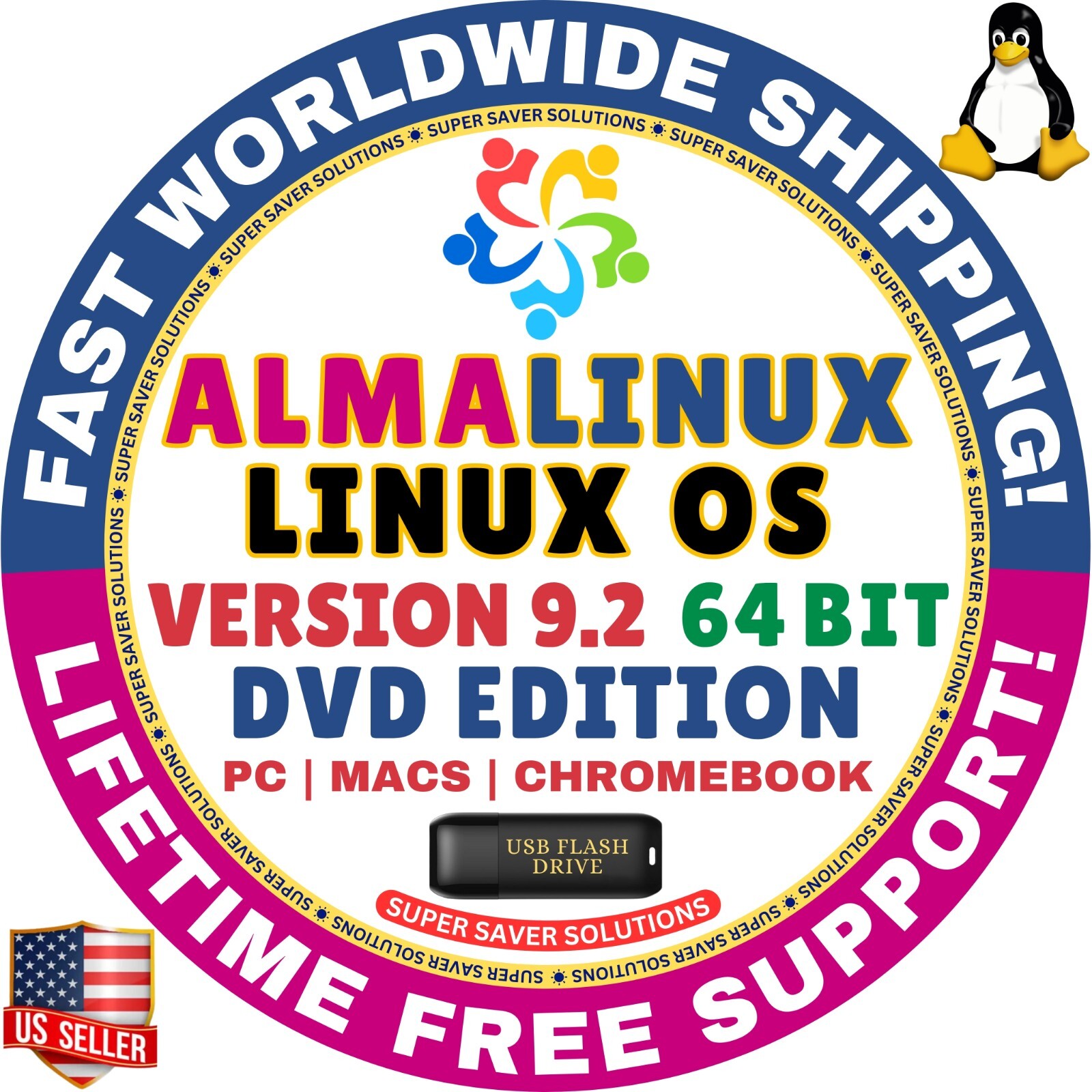 AlmaLinux OS 9.2 | USB Flash Drive | DVD EDITION | AMD64 | MAC, PC | Alma Linux