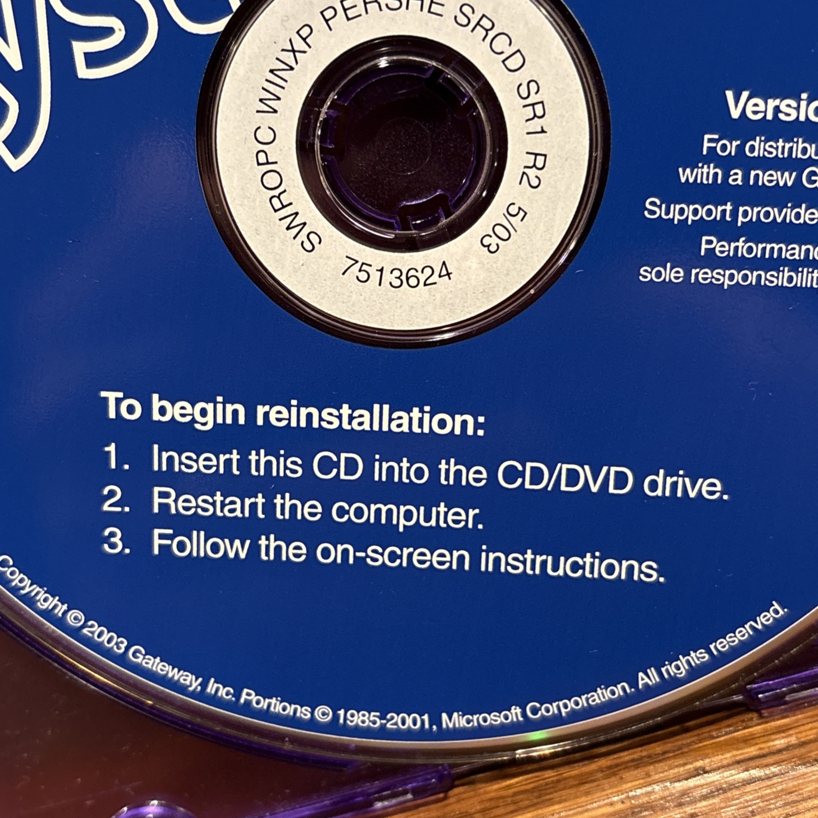 Vintage CD – Microsoft Windows XP Home Edition for Gateway