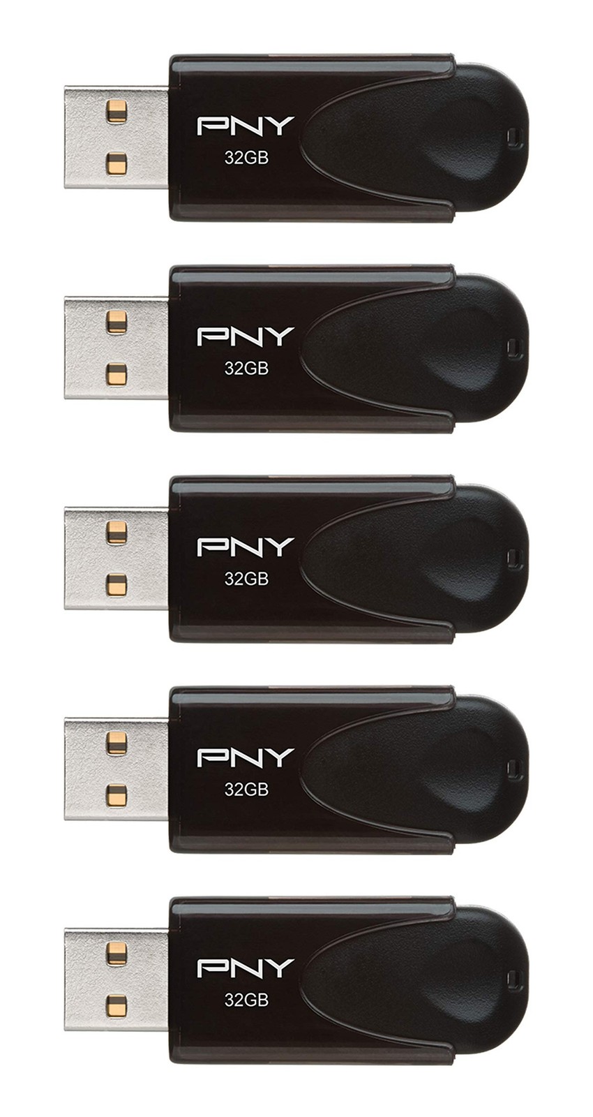 PNY 32GB Attaché 4 USB 2.0 Flash Drive, Black, (Pack of 5)