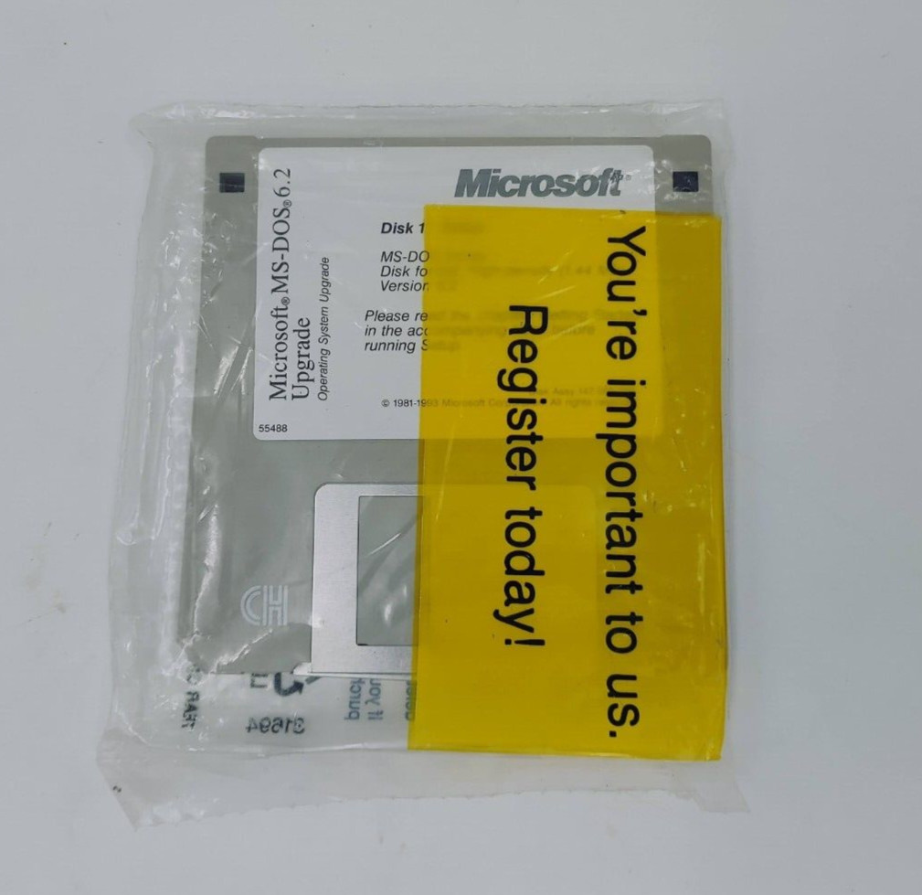 Sealed Microsoft MS-DOS 6.2 Upgrade 3.5 Floppy Disk – 3 Disks