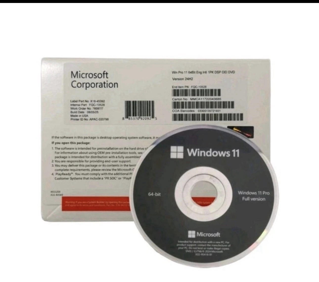 Windows 11 Pro 64 bit DVD with Product Key Factory Sealed & Free Shipping
